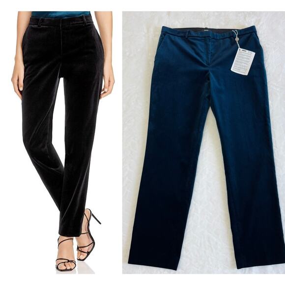 NWT THEORY Women Sz 12 Stretch Velvet Tailored Trouser 3 Deep Teal Straight Leg - Picture 1 of 10